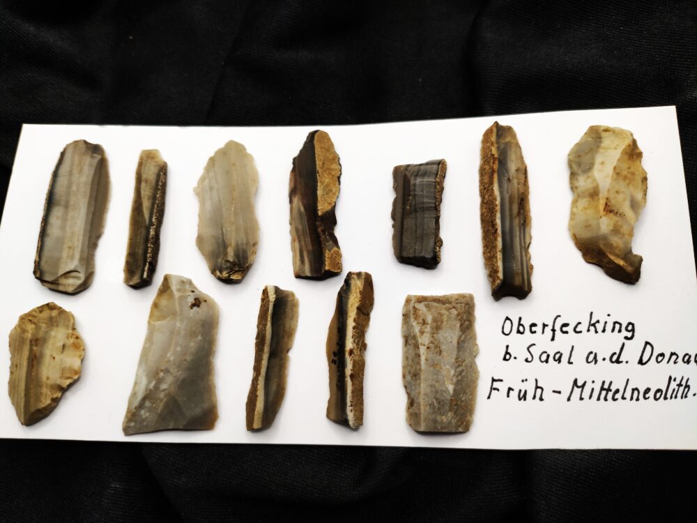 Konvolut von 12 Klingen und Bohrern, Neolithikum, Oberfecking bei Saal an der Donau
